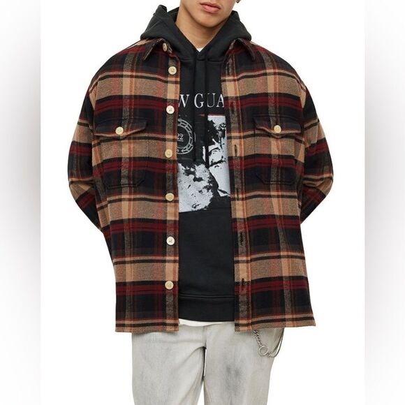 Allsaints NWT Brattle LS Oversized Shirt in Fawn Beige Size M - Picture 1 of 15
